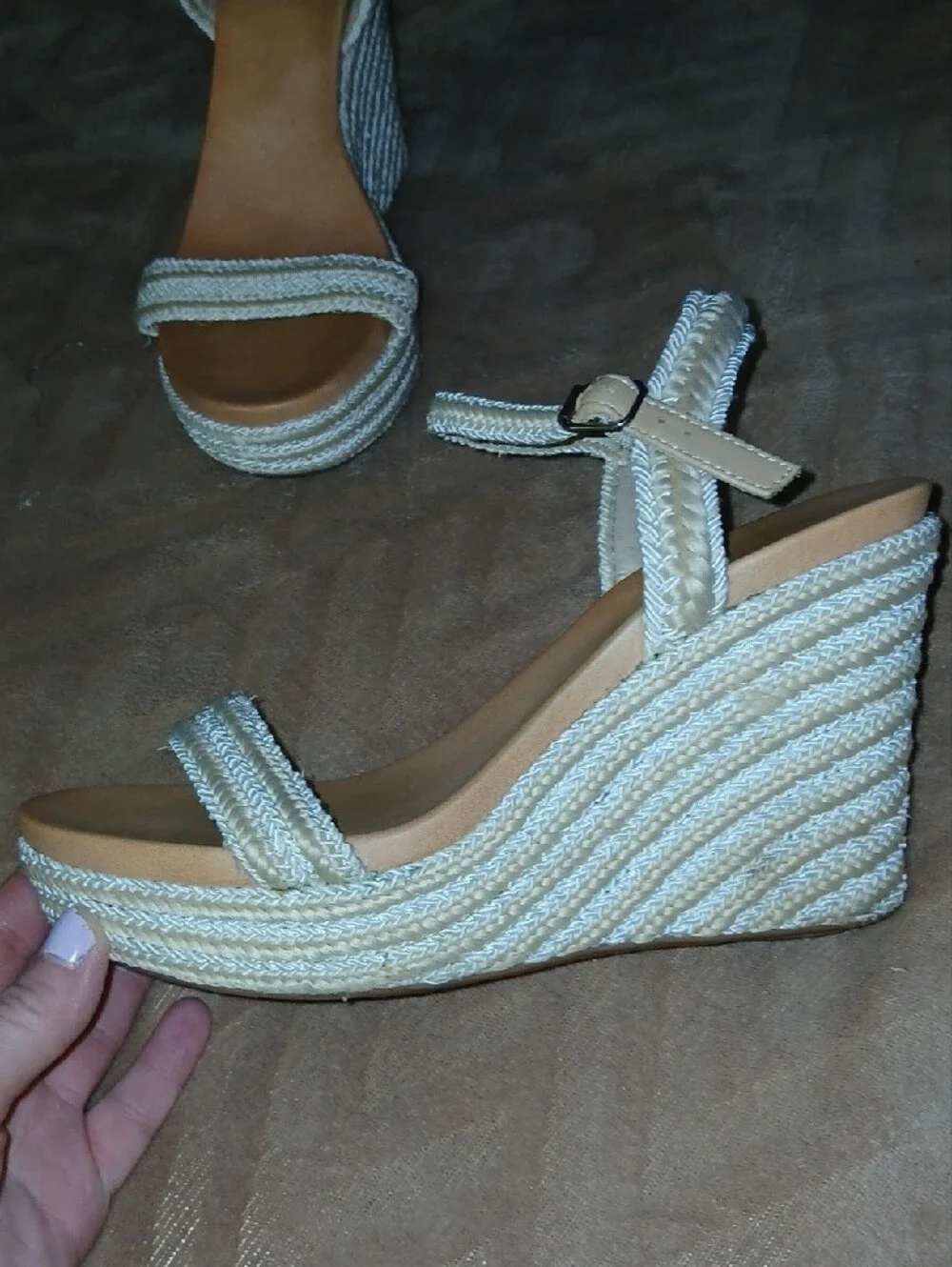 Women’s MIA Wedge Sandals - Cream Braided Platform And Straps Sz: 9